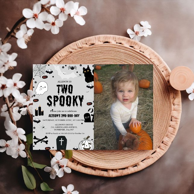 Två Spooky Ghost Halloween 2:a födelsedagen party Inbjudningar (Skapare uppladdad)
