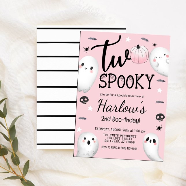 Två Spooky Ghost Pastel Rosa Halloween Birthday Inbjudningar (Skapare uppladdad)