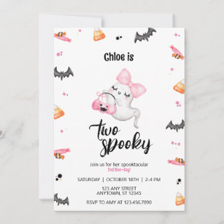 Två Spooky Girl 2:a Boo Day Halloween Birthday Inbjudningar
