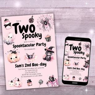 Två Spooky Girls Cute Rosa Halloween 2:a födelseda Inbjudningar