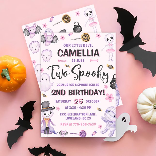 Två Spooky Girls Halloween 2:a födelsedagen Party Inbjudningar (Skapare uppladdad)