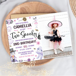 Två Spooky Girls Halloween 2:a födelsedagsfoto Inbjudningar