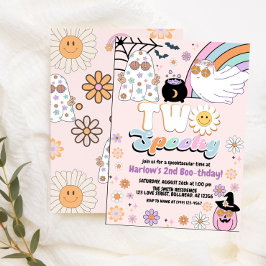 Två Spooky Groovy Ghost Hippie Halloween Birthday Inbjudningar