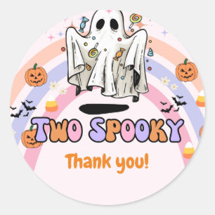 Två Spooky Groovy Halloween Birthday Tack Runt Klistermärke