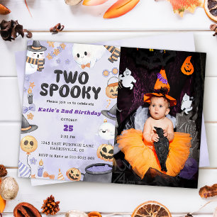 Två Spooky Halloween 2:a födelsedag Party Photo Inbjudningar