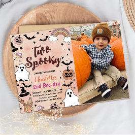 Två Spooky Halloween 2:a födelsedag Party Photo Inbjudningar