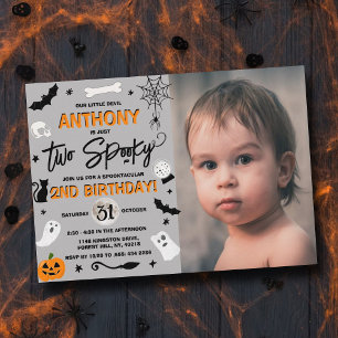 Två Spooky! Halloween 2:a födelsedagsfoto Inbjudningar