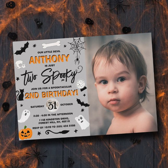Två Spooky! Halloween 2:a födelsedagsfoto Inbjudningar (Skapare uppladdad)