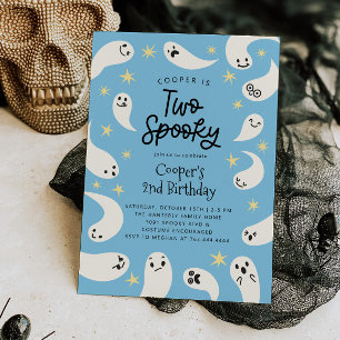 Två Spooky Halloween Blue Ghost Birthday Inbjudningar