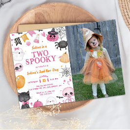 Två Spooky Halloween Cute Ghost Birthday Photo Inbjudningar