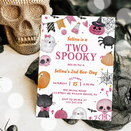 Två Spooky Halloween Cute Ghost-Födelsedagsfest Inbjudningar
