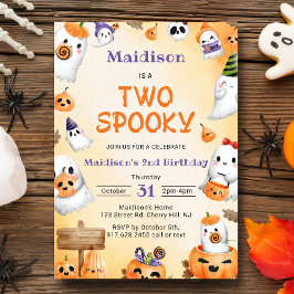 Två Spooky Halloween Cute Ghost-Födelsedagsfest Inbjudningar