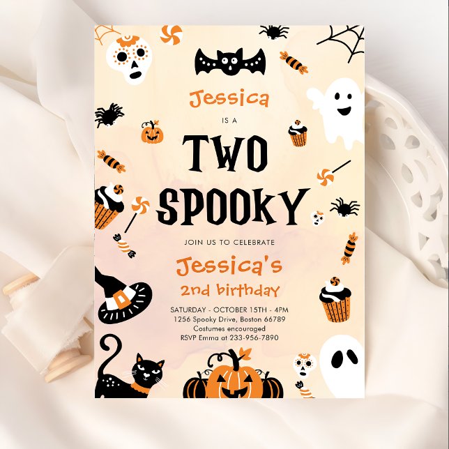 Två Spooky Halloween Cute Ghost-Födelsedagsfest Inbjudningar (Skapare uppladdad)
