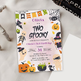 Två Spooky Halloween Cute Ghost-Födelsedagsfest Inbjudningar