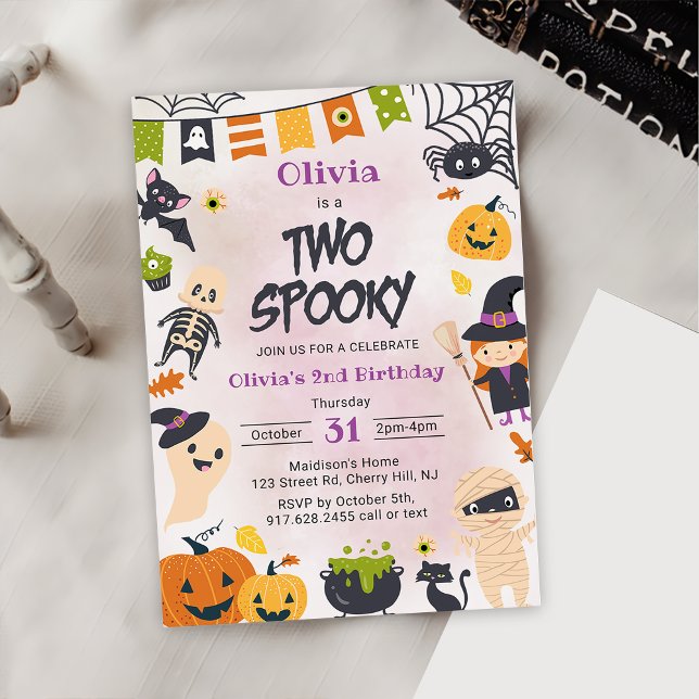 Två Spooky Halloween Cute Ghost-Födelsedagsfest Inbjudningar (Skapare uppladdad)