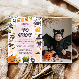 Två Spooky Halloween Cute Ghost-Födelsedagsfest Inbjudningar