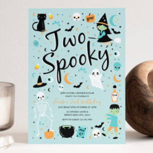 Två Spooky Halloween Födelsedagsfest inbjudan