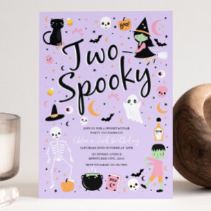 Två Spooky Halloween Födelsedagsfest inbjudan