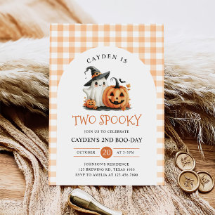 Två Spooky Halloween Ghost 2:a födelsedagen Inbjudningar