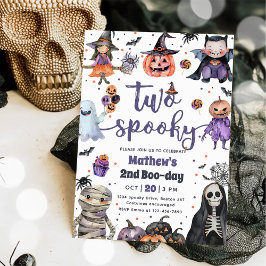 Två Spooky Halloween Ghost 2:a födelsedagen Party Inbjudningar