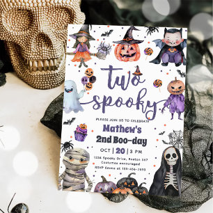 Två Spooky Halloween Ghost 2:a födelsedagen Party Inbjudningar