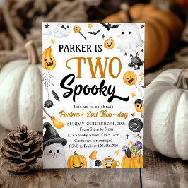 Två Spooky Halloween Ghost 2:a födelsedagen Party Inbjudningar
