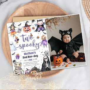 Två Spooky Halloween Ghost 2:a födelsedagsfoto Inbjudningar