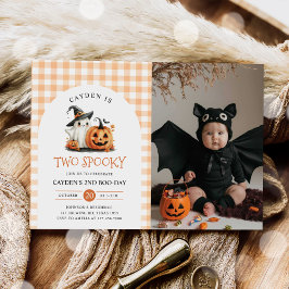 Två Spooky Halloween Ghost 2:a födelsedagsfoto Inbjudningar