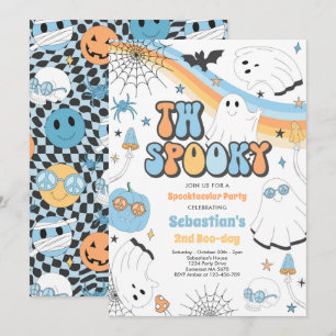 Två Spooky Halloween Groovy Ghost 2:a födelsedagen Inbjudningar