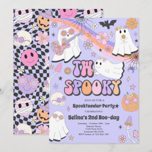 Två Spooky Halloween Groovy Ghost 2:a födelsedagen Inbjudningar