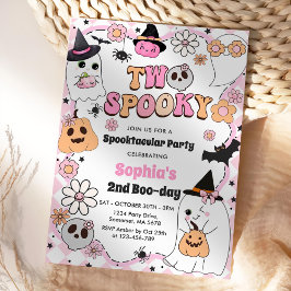 Två Spooky Halloween Groovy Ghost 2:a födelsedagen Inbjudningar