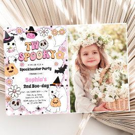 Två Spooky Halloween Groovy Ghost 2:a födelsedagen Inbjudningar