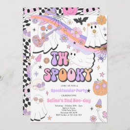 Två Spooky Halloween Groovy Ghost 2:a födelsedagen Inbjudningar