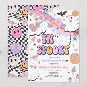 Två Spooky Halloween Groovy Ghost 2:a födelsedagen Inbjudningar