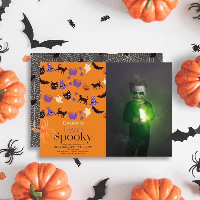 Två Spooky Halloween-Orange 2:a födelsedagsfoto Inbjudningar (Skapare uppladdad)