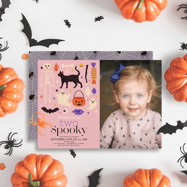 Två Spooky Halloween-Rosa 2:a födelsedagsfoto Inbjudningar (Skapare uppladdad)