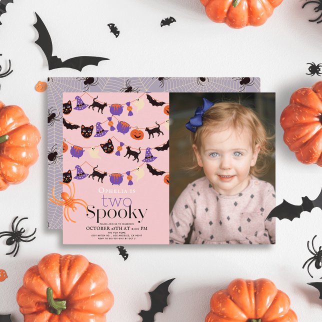 Två Spooky Halloween-Rosa 2:a födelsedagsfoto Inbjudningar (Skapare uppladdad)