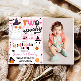 Två Spooky Halloween Rosa Cute Ghost 2:a födelseda Inbjudningar
