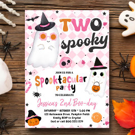Två Spooky Halloween Rosa Cute Ghost 2:a födelseda Inbjudningar