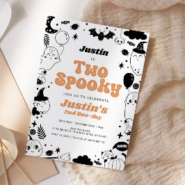 Två Spooky Orange Ghost Halloween Birthday Inbjudningar