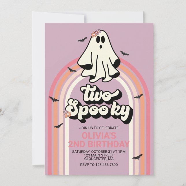 Två Spooky Retro Halloween Ghost Birthday Inbjudningar (Framsida)