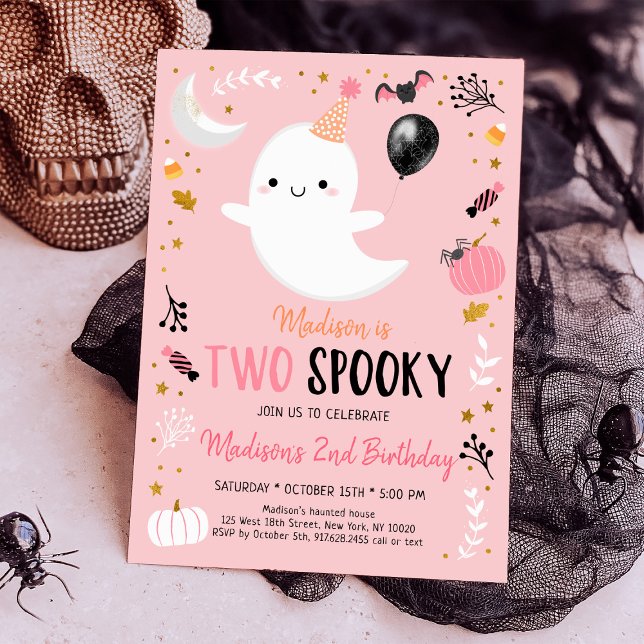 Två Spooky Rosa Ghost Halloween Birthday Inbjudningar (Skapare uppladdad)