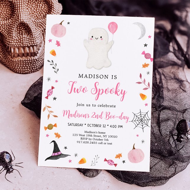 Två Spooky Rosa Ghost Halloween Birthday Inbjudningar (Skapare uppladdad)