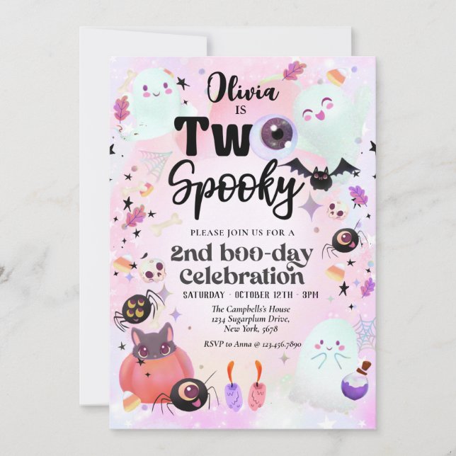 två spooky Rosa Ghost Halloween Inbjudningar (Framsida)
