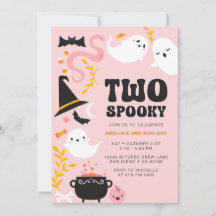 TVÅ SPOOKY Söta och moderna rosa spök-inbjudan