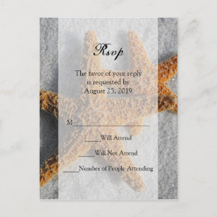 Två Starfish & Sand, Beach Wedding OSA Reply Card Inbjudan Vykort