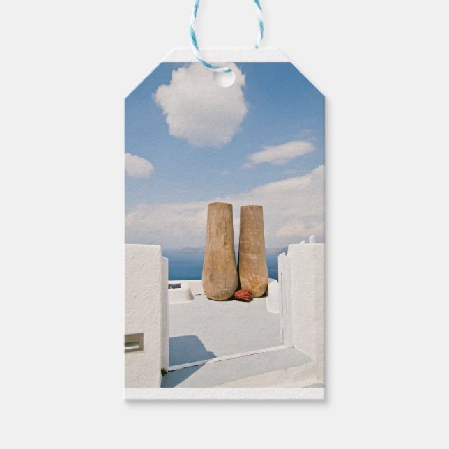 Två stora krukor på ön Santorini Presentetikett (Framsidan)