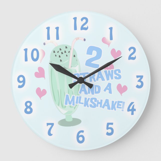 Två Straws Milkskakusnuny Ice Cream Motto Stor Klocka (Framsida)