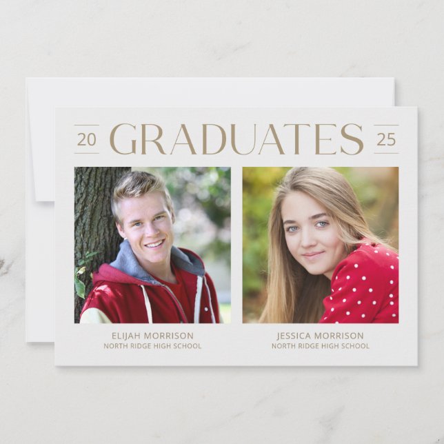 Två Studenter-minimala Guld-fotoStudentfest Inbjudningar (Framsida)