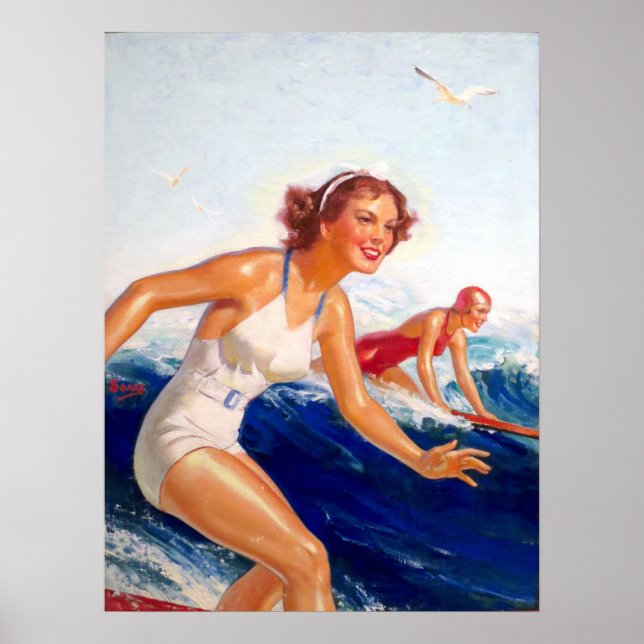Två surfer Girls av William Fulton Soare Poster (Framsidan)